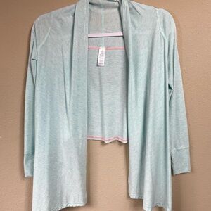 ivivva By Lululemon Light Weight Blue Open Front Cardigan Shrug Thumb Hole Sz XS